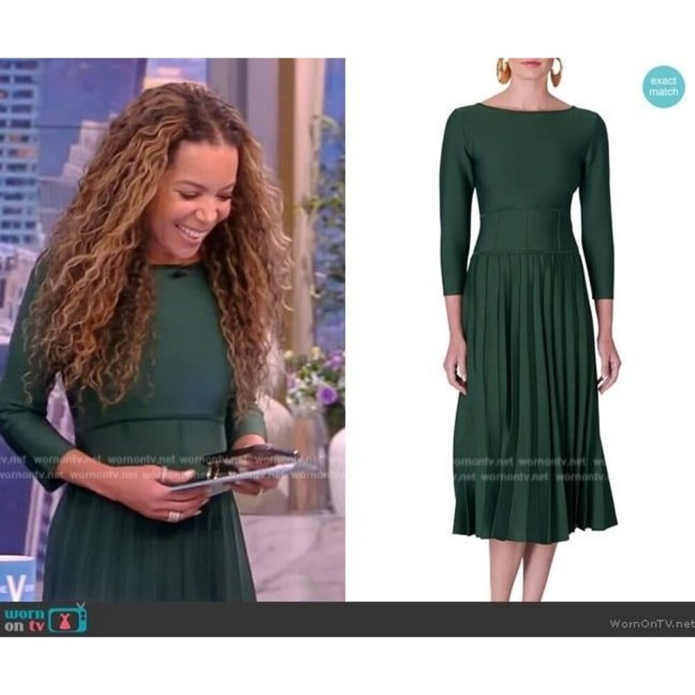 $2390 Carolina Herrera Corset-Waist Pleated Midi Dress Size: L - Picture 5 of 13